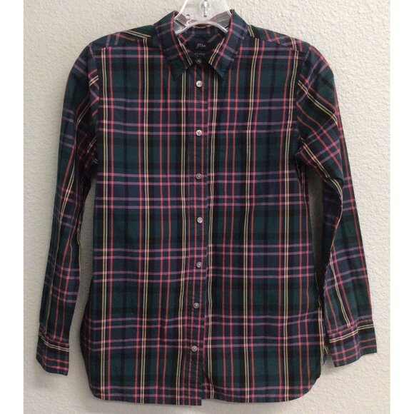 J. Crew Classic Women's OP Popover Shirt Cotton Long Sleeve Tartan Plaid Petite - Picture 1 of 9